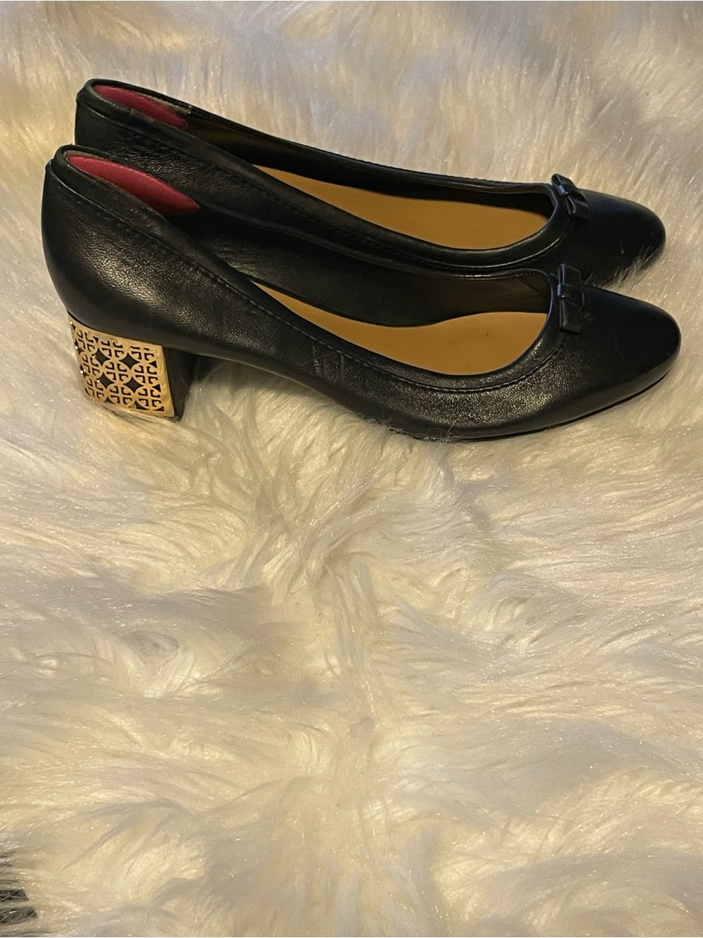 Tory Burch Elegant Classic Black Leather Block Heel Pumps with Decorative Heel